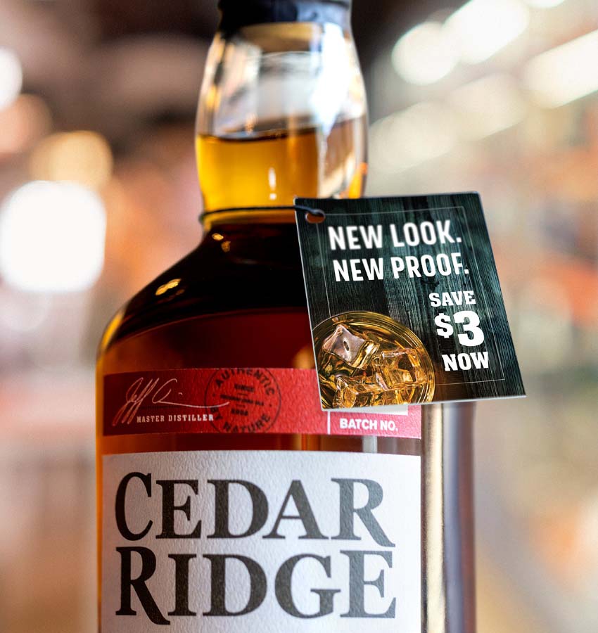 Cedar Ridge Whiskey neck hanger for point of sale