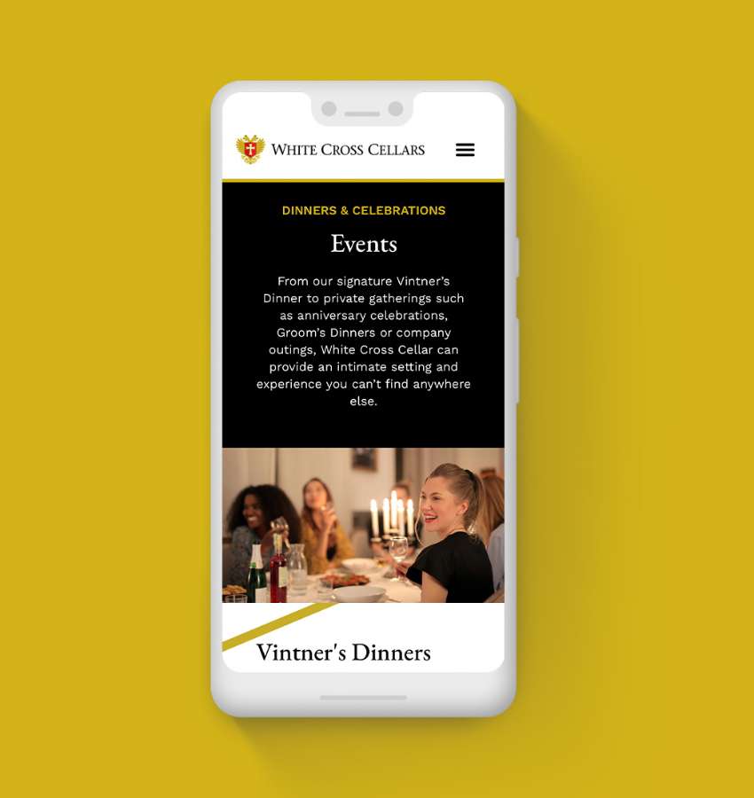 White Cross Cellars website displayed on a phone