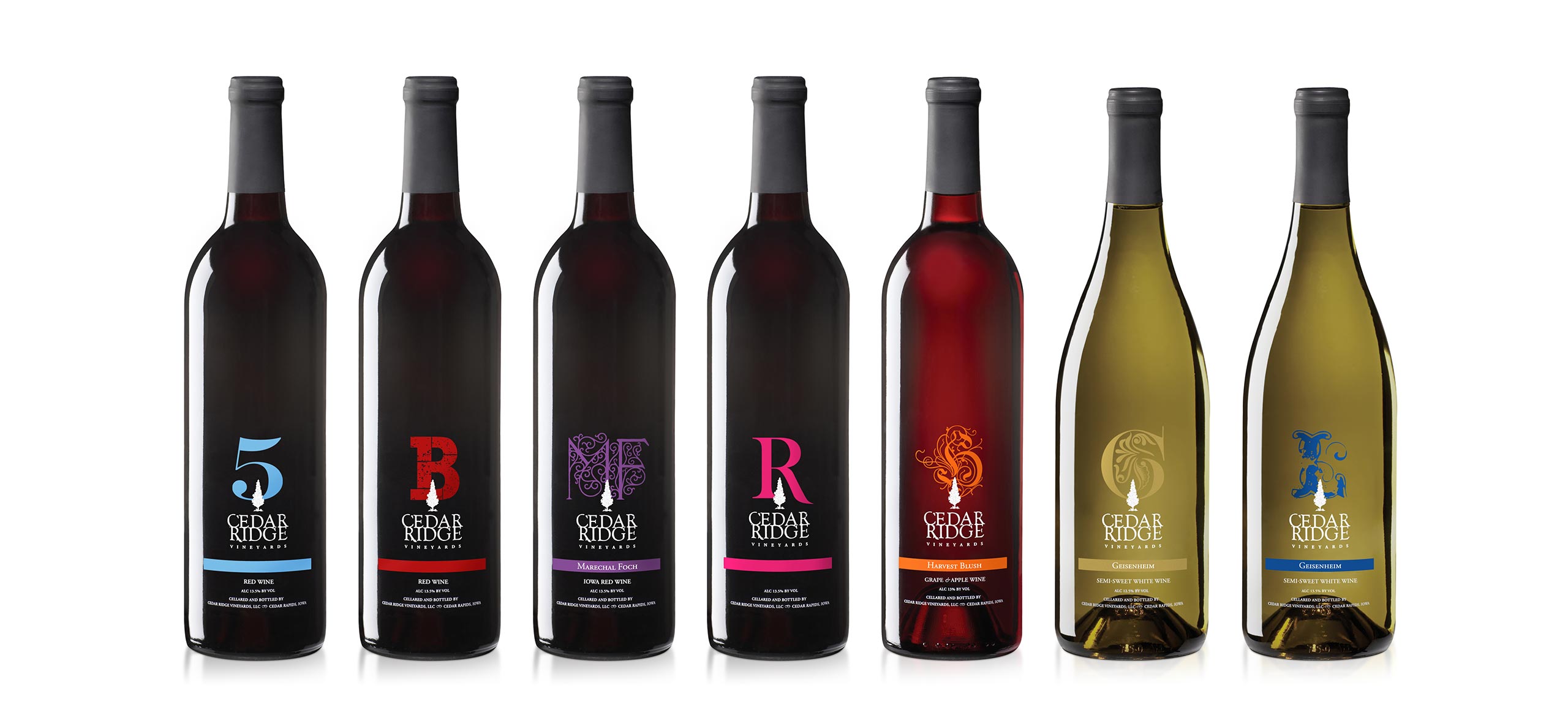 Cedar Ridge wine bottle lineup